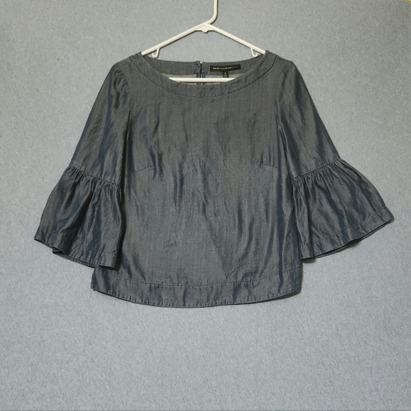 White House Black Market Tops - White House Black Market denim colored flare sleeved blouse. Size 8